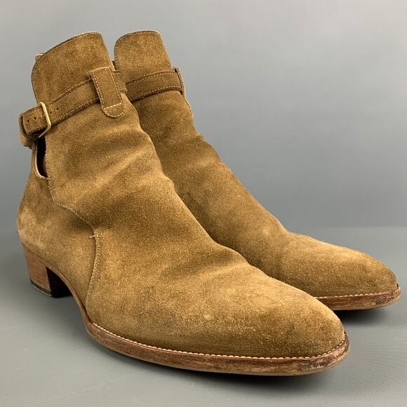 SAINT LAURENT Size 7 Tan Solid Leather Ankle Boots - Picture 1 of 10